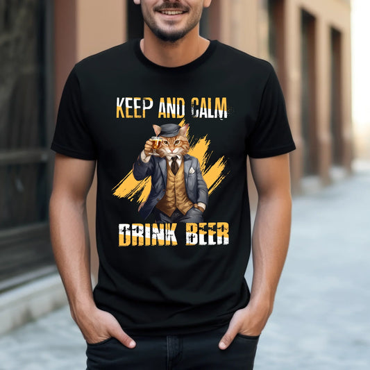 Custom “Keep and Calm Drink Beer” T-Shirt – Personalized Cat Design for Beer Lovers Hoodie, Sweatshirt (Image 1)
