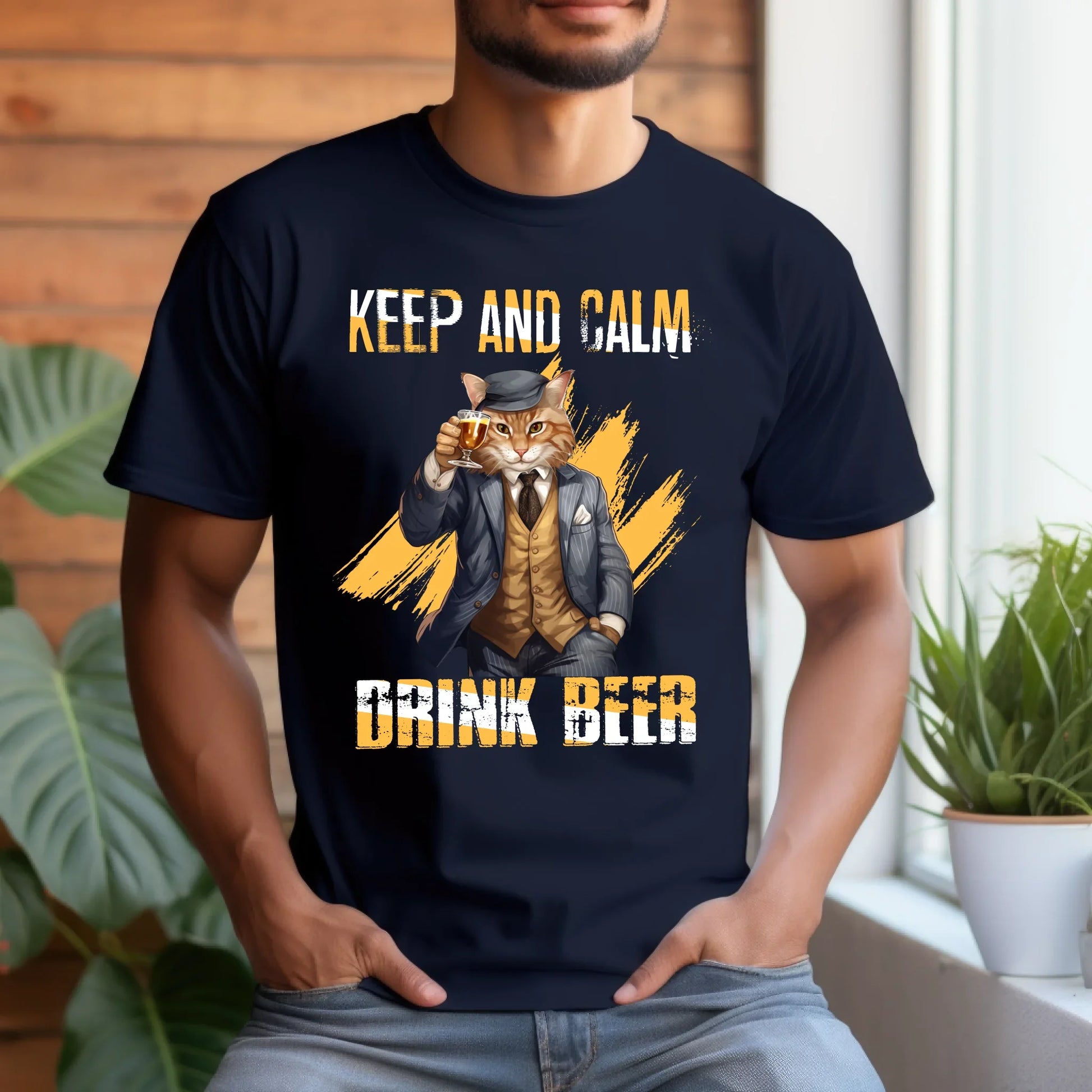 Custom “Keep and Calm Drink Beer” T-Shirt – Personalized Cat Design for Beer Lovers Hoodie, Sweatshirt (Image 2)