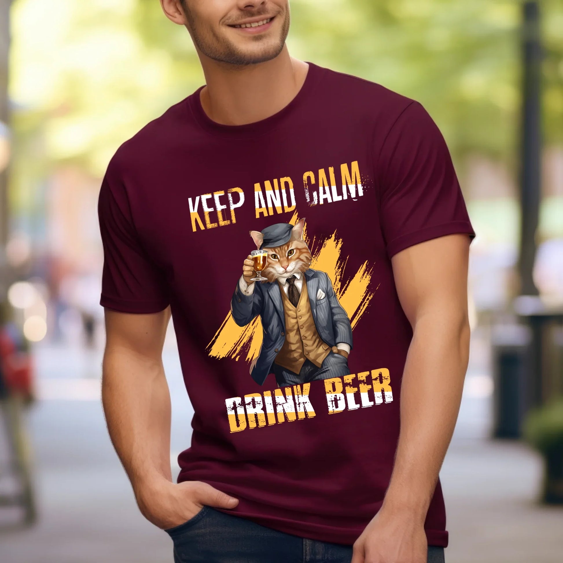 Custom “Keep and Calm Drink Beer” T-Shirt – Personalized Cat Design for Beer Lovers Hoodie, Sweatshirt (Image 4)