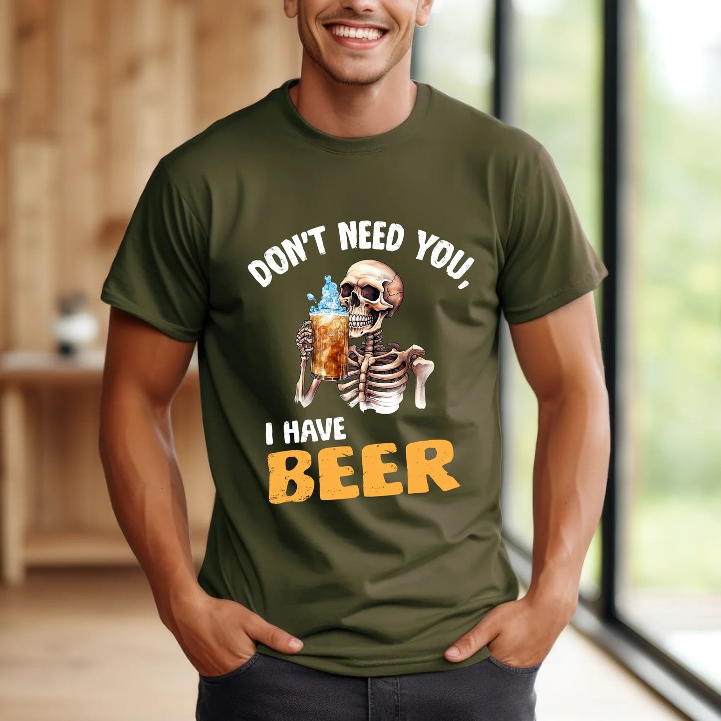 Personalized “Don’t Need You, I Have Beer” Skeleton T-Shirt – Customizable Funny Drinking Shirt Hoodie, Sweatshirt (Image 3)