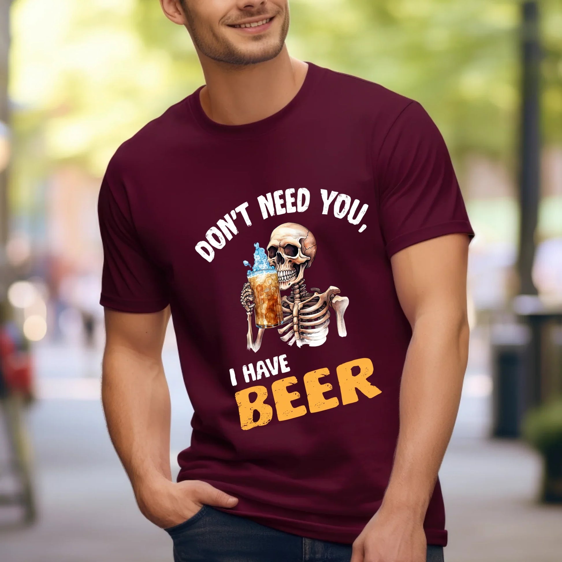 Personalized “Don’t Need You, I Have Beer” Skeleton T-Shirt – Customizable Funny Drinking Shirt Hoodie, Sweatshirt (Image 4)