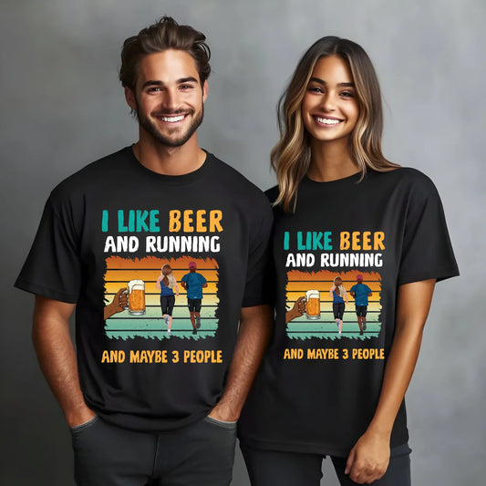 Personalized Beer and Running Shirt – I Like Beer and Running And Maybe 3 People – Custom Name & Character... (Image 1)