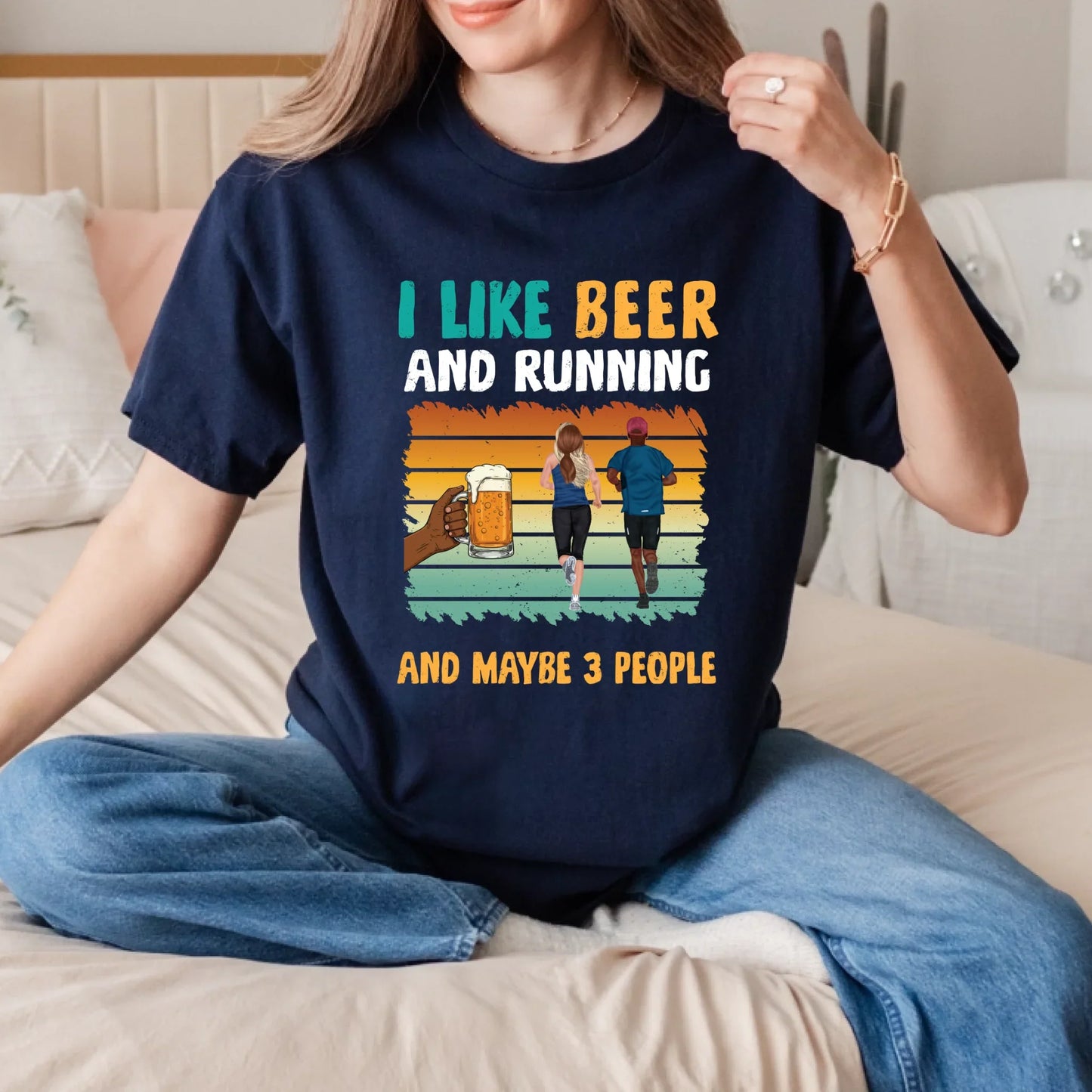 Personalized Beer and Running Shirt – I Like Beer and Running And Maybe 3 People – Custom Name & Character... (Image 4)