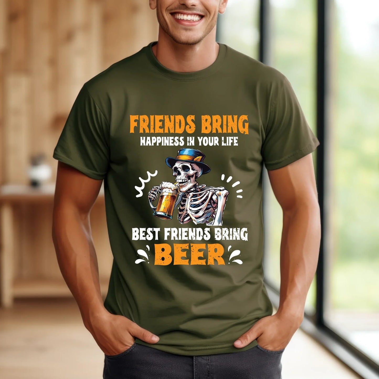 Friends Bring Happiness, Best Friends Bring Beer T-Shirt – Funny Beer Lover Graphic Tee Hoodie, Sweatshirt (Image 3)