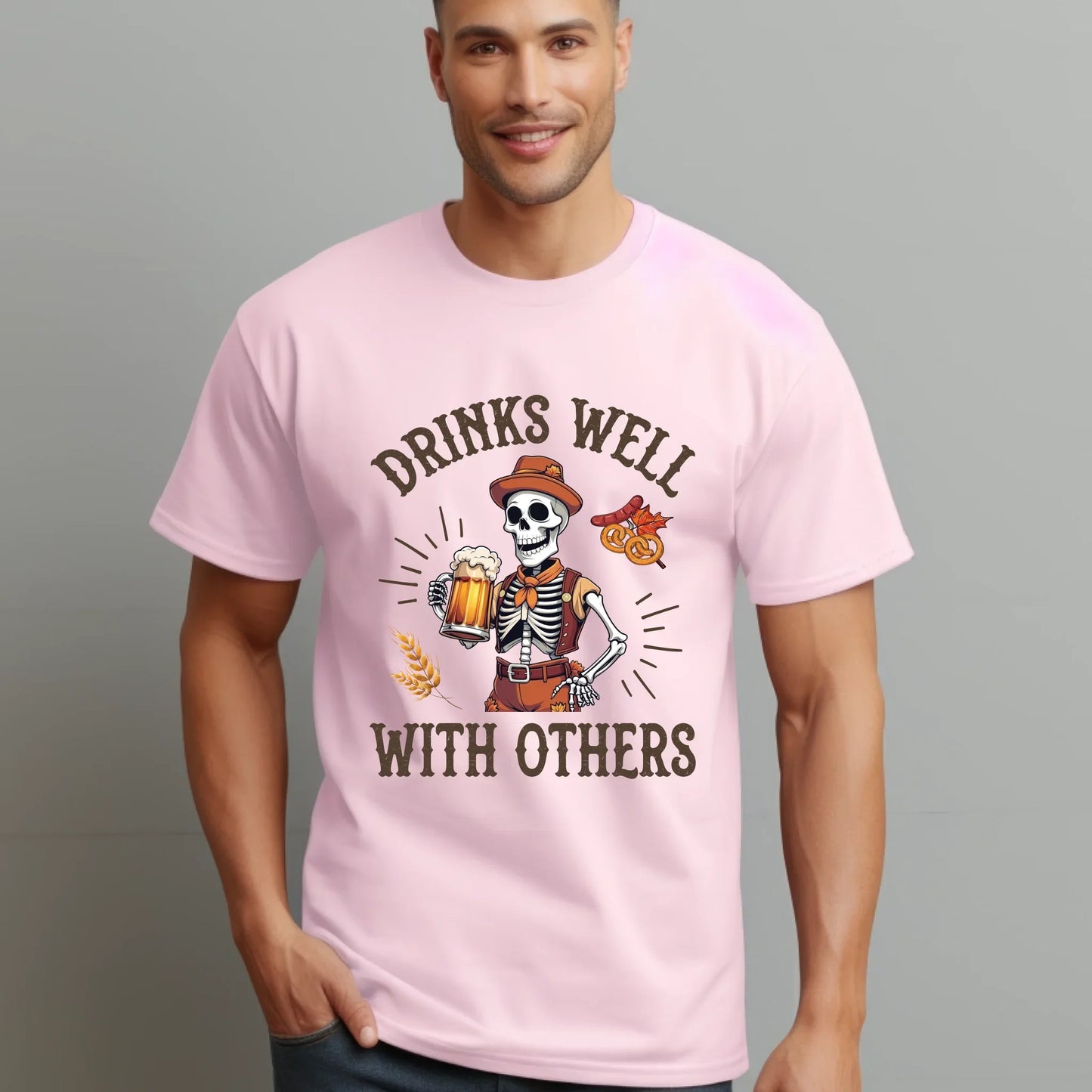 Drinks Well With Others T-Shirt – Funny Skeleton Beer Lover Tee Hoodie, Sweatshirt | InkThreadWorks.com (Image 3)
