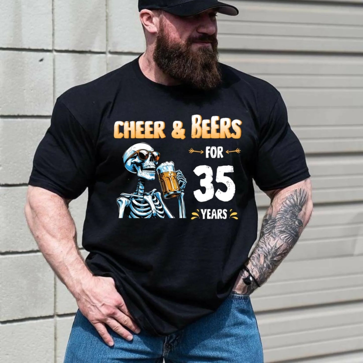Cheer & Beers for 35 Years T-Shirt – Funny Skeleton Birthday Beer Lover Tee (Custom Year) Hoodie, Sweatshirt (Image 1)