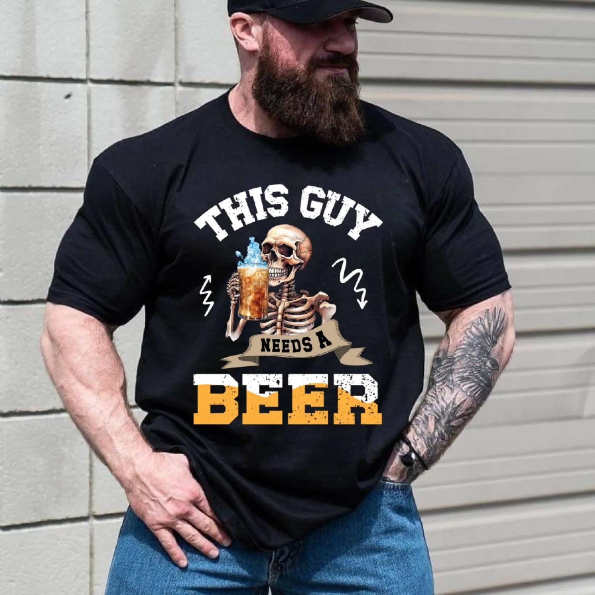 This Guy Needs A Beer T-Shirt – Funny Skeleton Beer Lover Drinking Tee for Men Hoodie, Sweatshirt (Image 1)