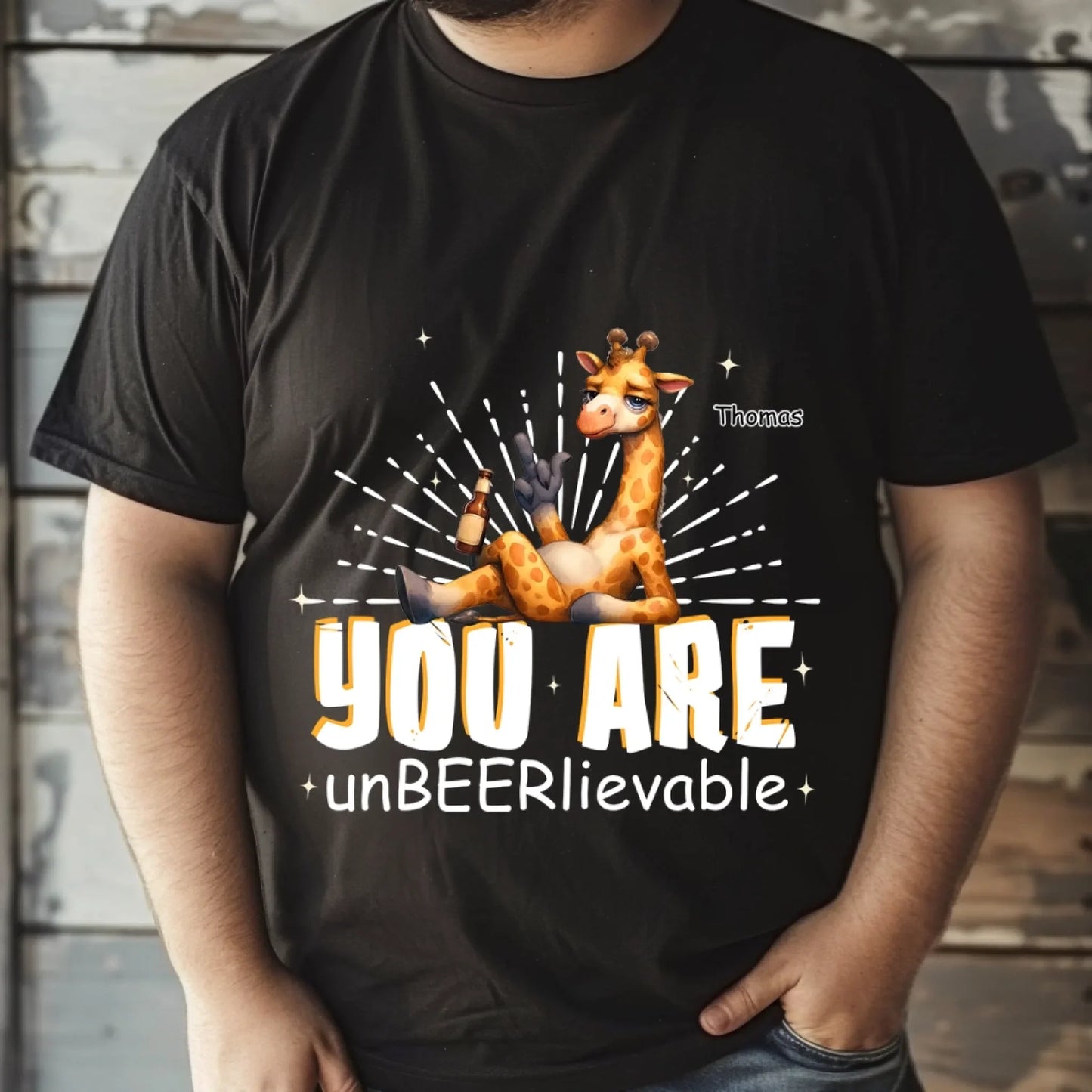 Personalized You Are unBEERlievable Giraffe Beer T-Shirt – Custom Name Funny Animal Drinking Shirt Hoodie,... (Image 1)