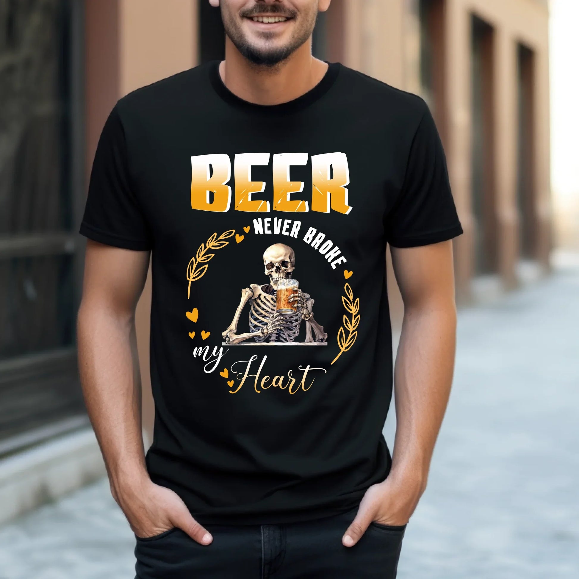 Personalized Beer Never Broke My Heart T-Shirt – Custom Skeleton Funny Beer Lover Shirt Hoodie, Sweatshirt (Image 2)