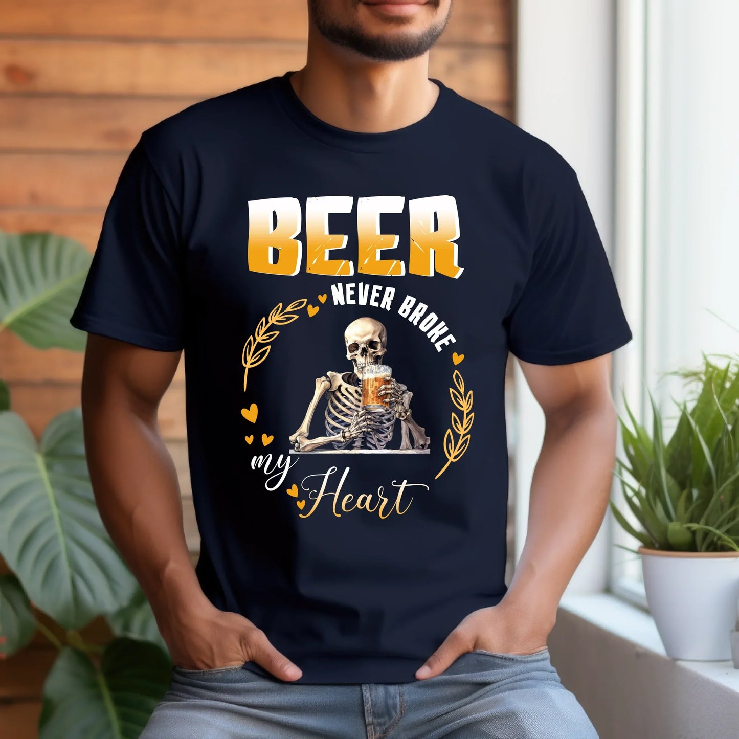 Personalized Beer Never Broke My Heart T-Shirt – Custom Skeleton Funny Beer Lover Shirt Hoodie, Sweatshirt (Image 3)