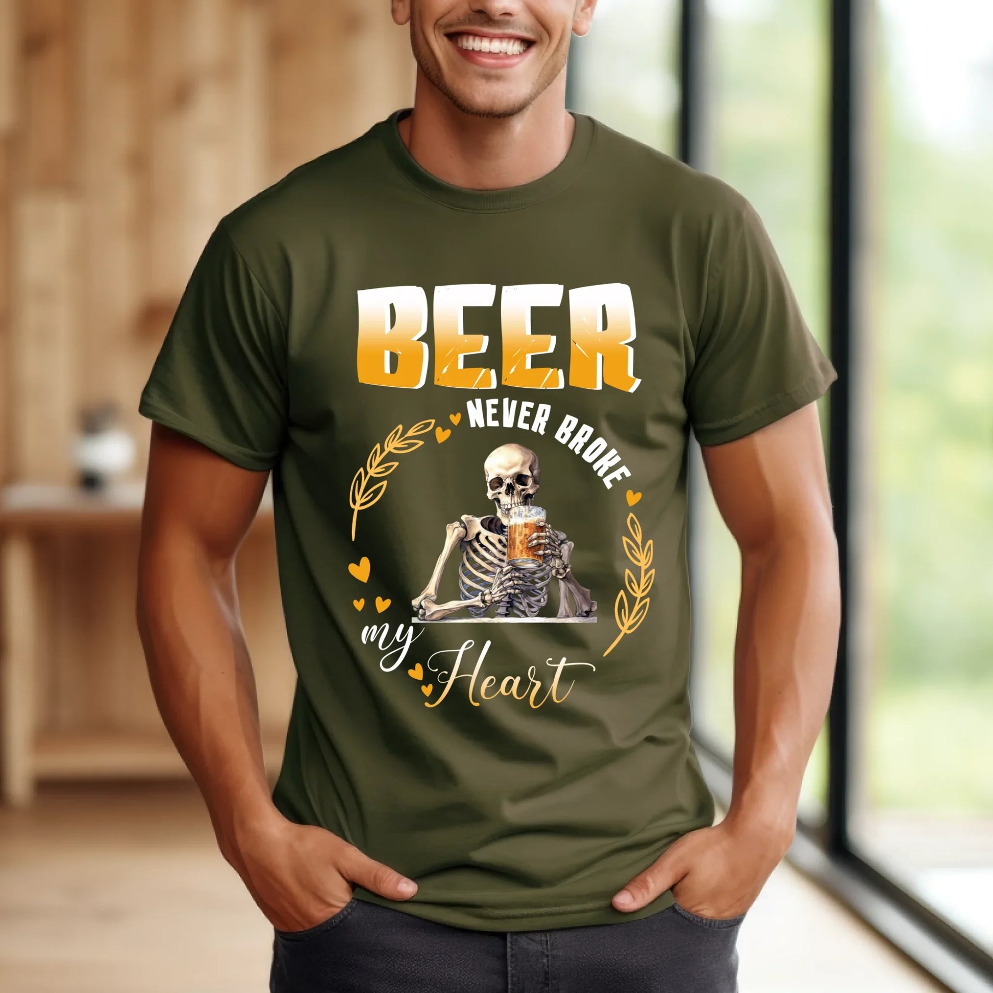 Personalized Beer Never Broke My Heart T-Shirt – Custom Skeleton Funny Beer Lover Shirt Hoodie, Sweatshirt (Image 5)