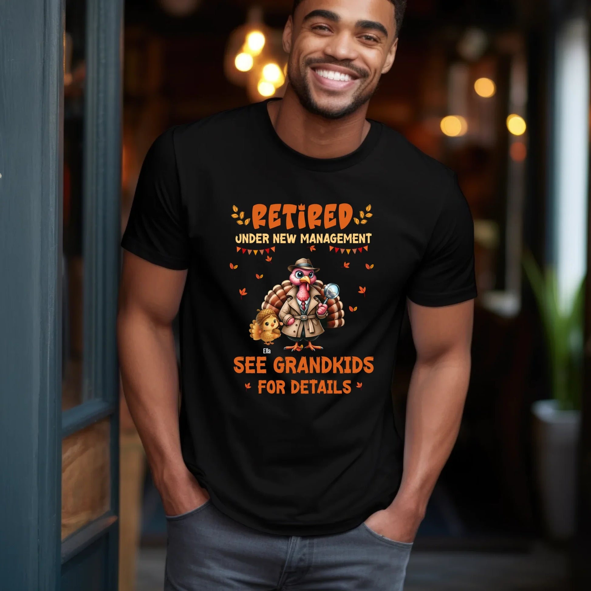 Personalized Retired Thanksgiving Shirt for Grandma or Grandpa – “Under New Management” Custom Grandkids Names... (Image 2)