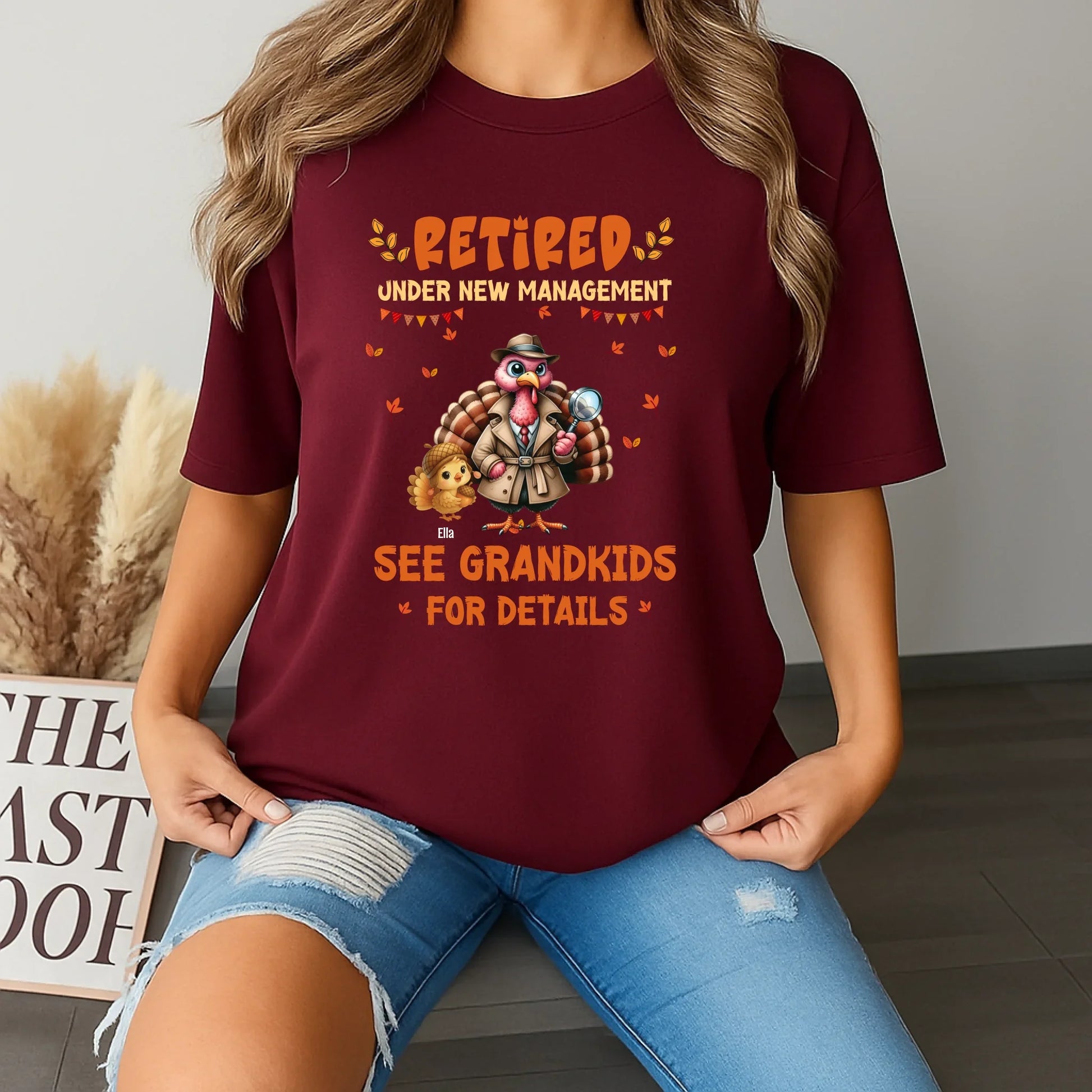 Personalized Retired Thanksgiving Shirt for Grandma or Grandpa – “Under New Management” Custom Grandkids Names... (Image 3)