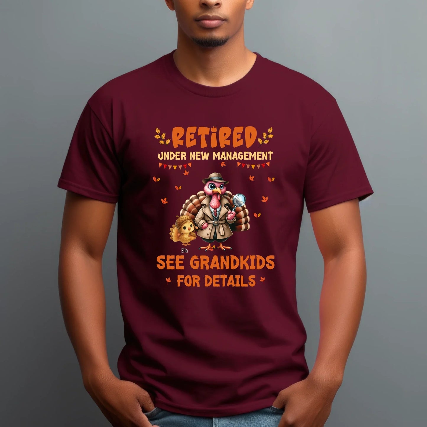 Personalized Retired Thanksgiving Shirt for Grandma or Grandpa – “Under New Management” Custom Grandkids Names... (Image 4)