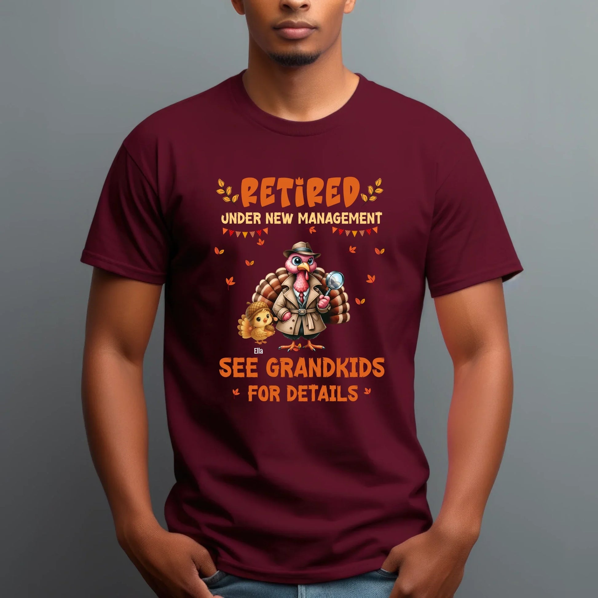 Personalized Retired Thanksgiving Shirt for Grandma or Grandpa – “Under New Management” Custom Grandkids Names... (Image 4)