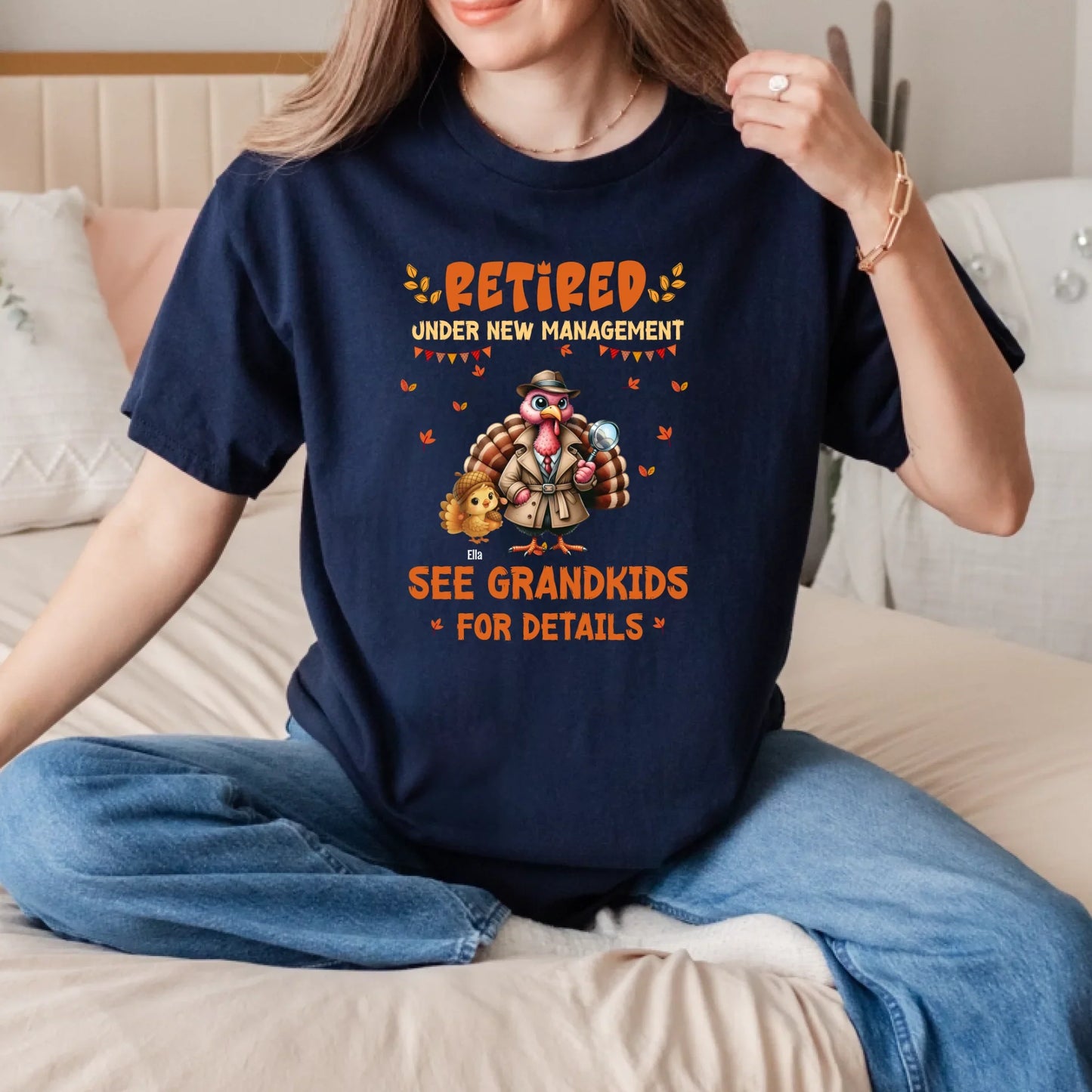 Personalized Retired Thanksgiving Shirt for Grandma or Grandpa – “Under New Management” Custom Grandkids Names... (Image 5)