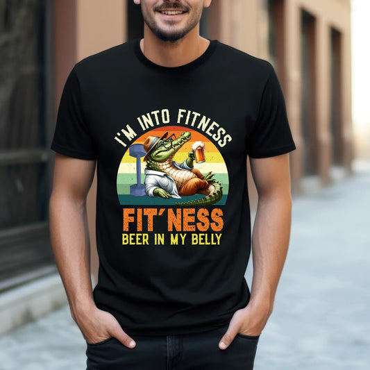 Custom “I’m Into Fitness – Fit’ness Beer In My Belly” T-Shirt – Personalized Funny Animal Beer Lover Tee... (Image 1)
