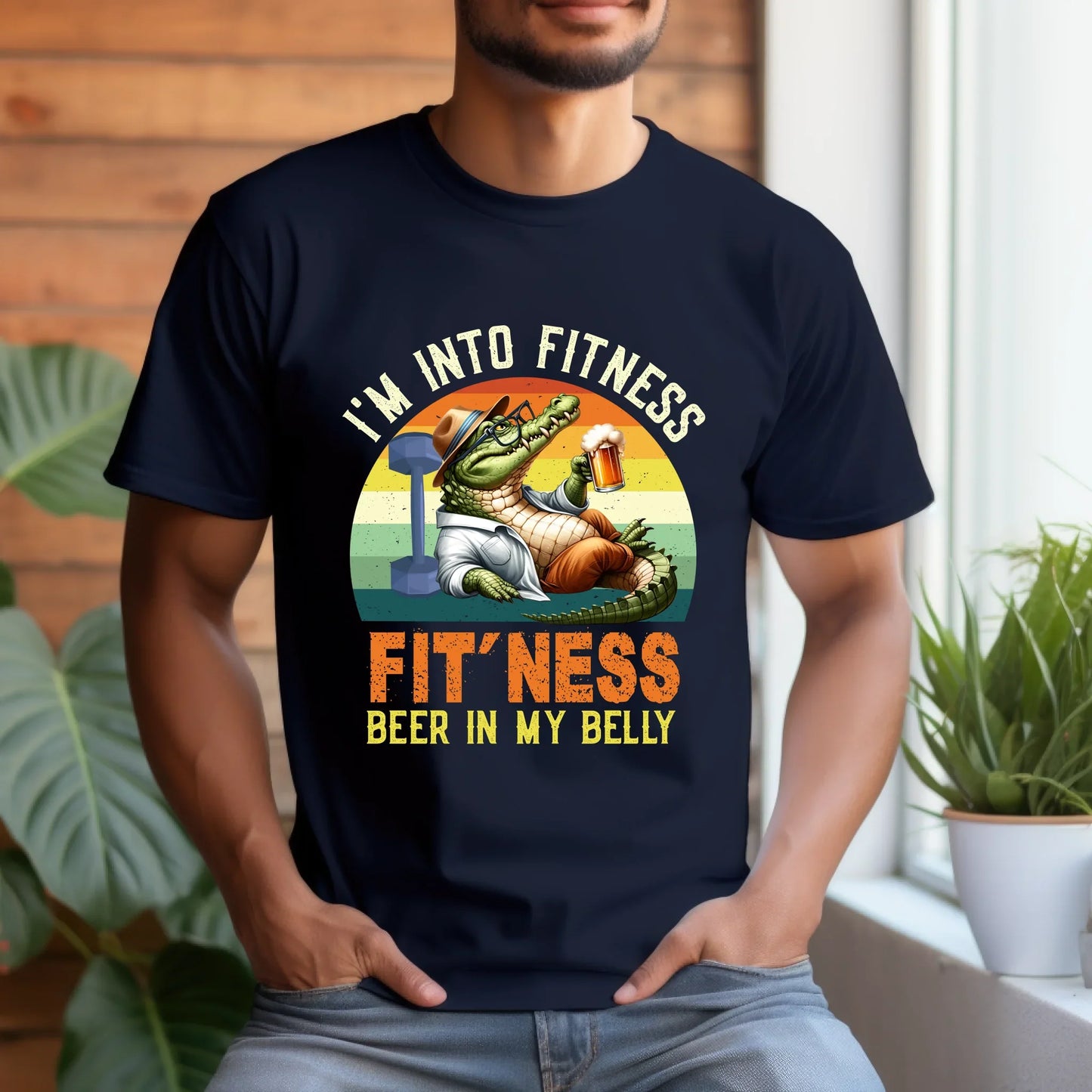Custom “I’m Into Fitness – Fit’ness Beer In My Belly” T-Shirt – Personalized Funny Animal Beer Lover Tee... (Image 2)
