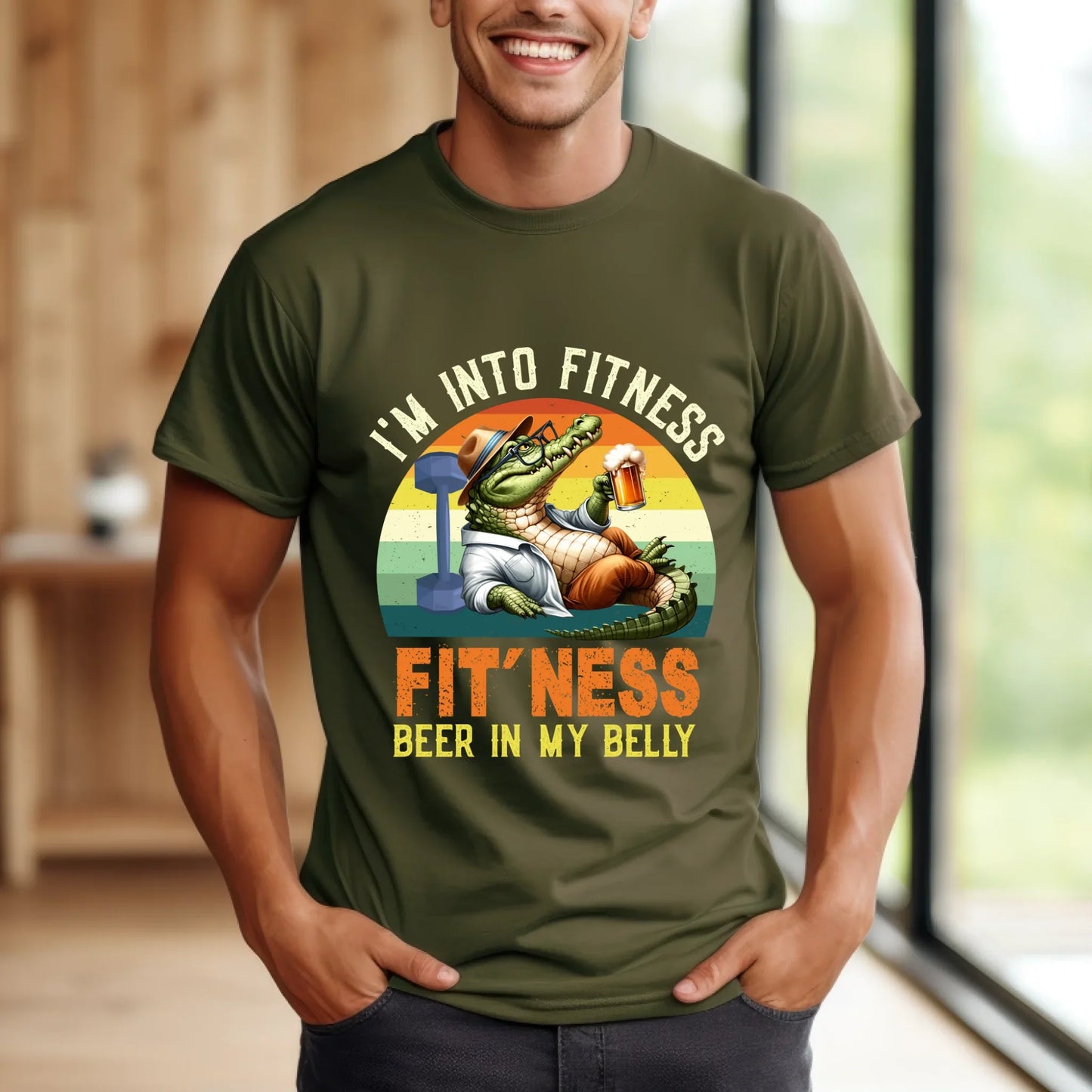 Custom “I’m Into Fitness – Fit’ness Beer In My Belly” T-Shirt – Personalized Funny Animal Beer Lover Tee... (Image 3)