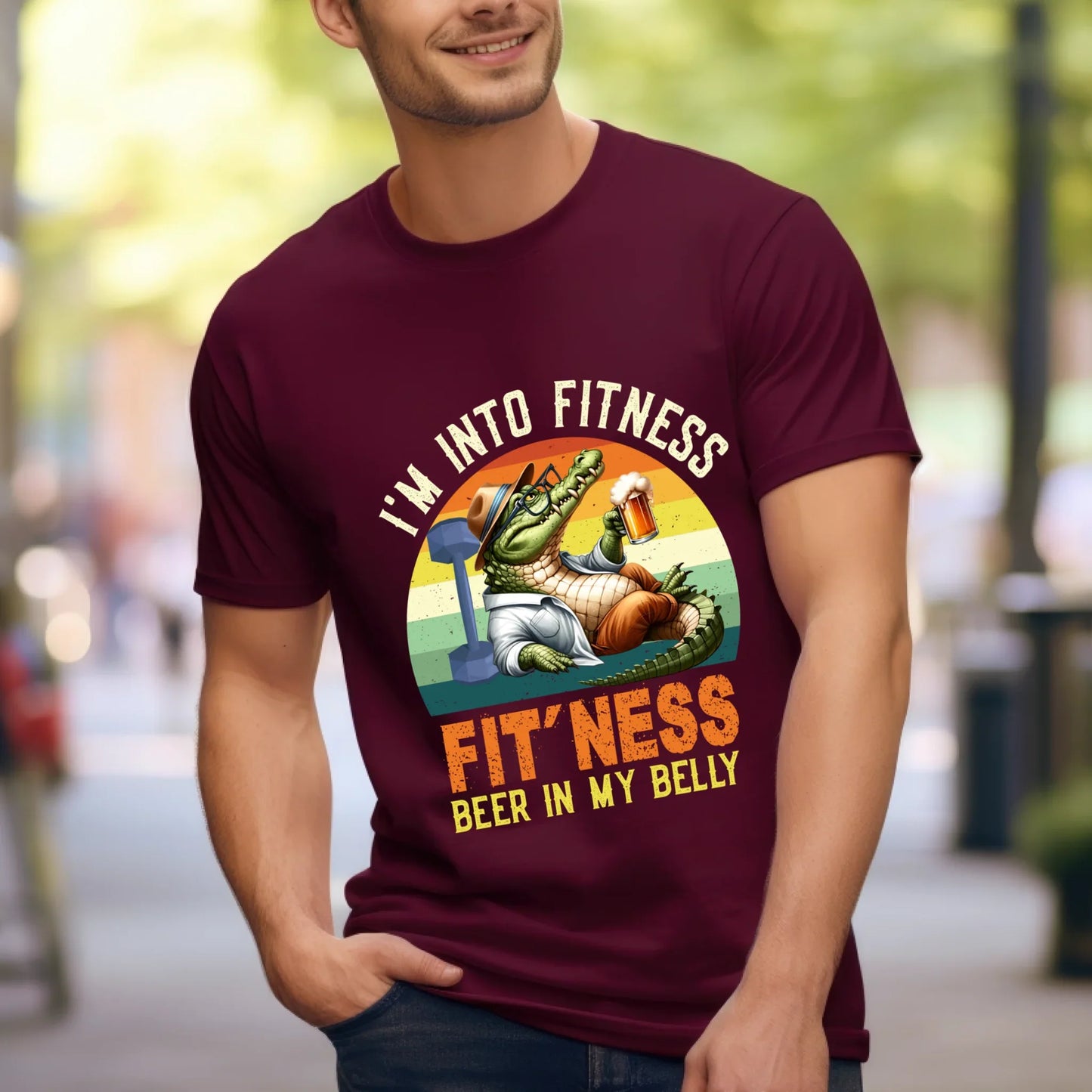 Custom “I’m Into Fitness – Fit’ness Beer In My Belly” T-Shirt – Personalized Funny Animal Beer Lover Tee... (Image 4)
