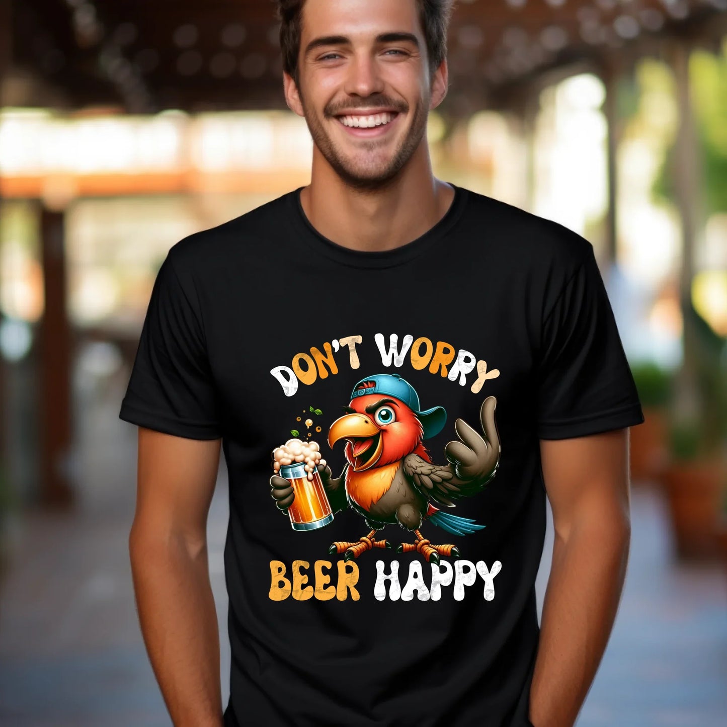 Don’t Worry Beer Happy T-Shirt – Funny Beer Lover Tee with Customizable Bird Design Hoodie, Sweatshirt (Image 1)