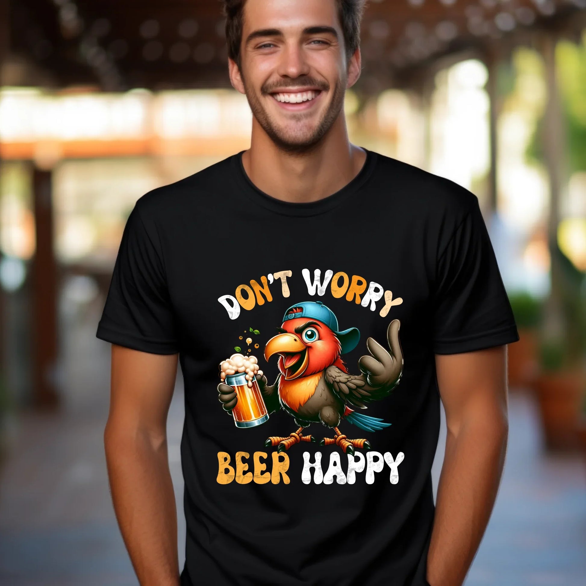 Don’t Worry Beer Happy T-Shirt – Funny Beer Lover Tee with Customizable Bird Design Hoodie, Sweatshirt (Image 1)