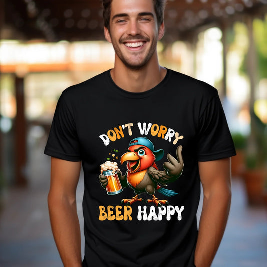 Don’t Worry Beer Happy T-Shirt – Funny Beer Lover Tee with Customizable Bird Design Hoodie, Sweatshirt (Image 1)