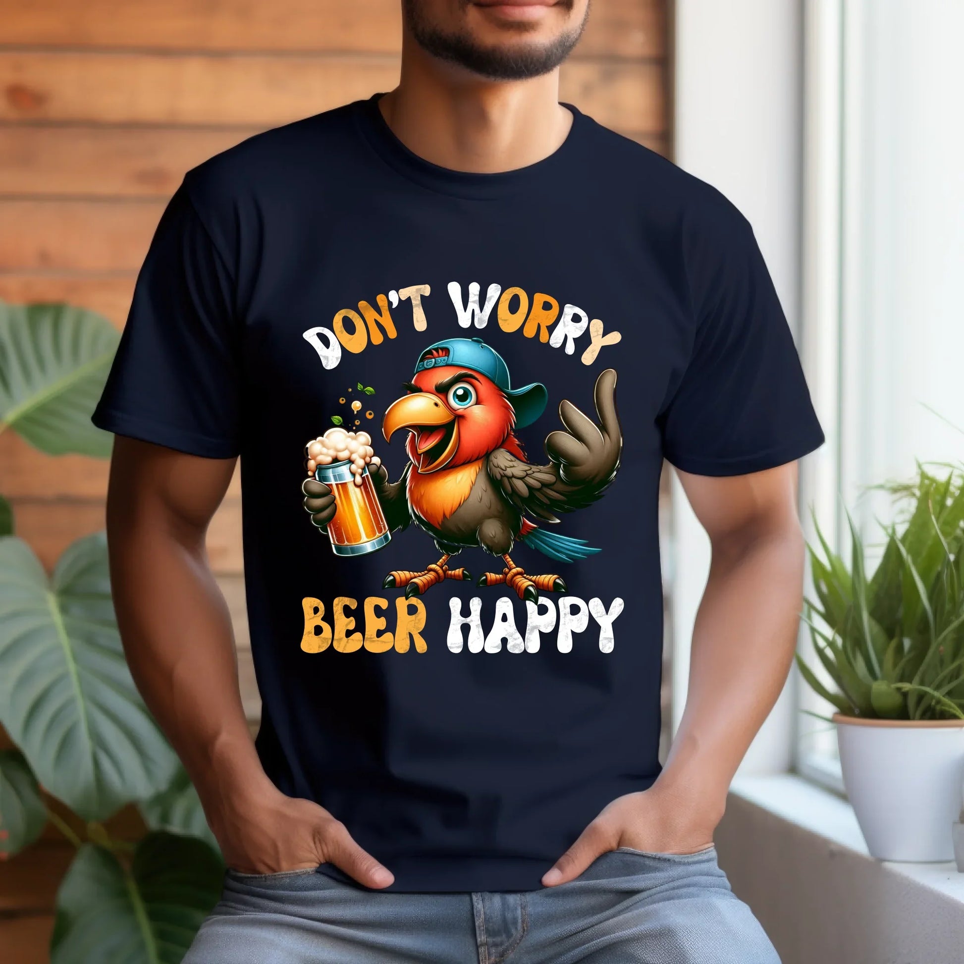 Don’t Worry Beer Happy T-Shirt – Funny Beer Lover Tee with Customizable Bird Design Hoodie, Sweatshirt (Image 2)
