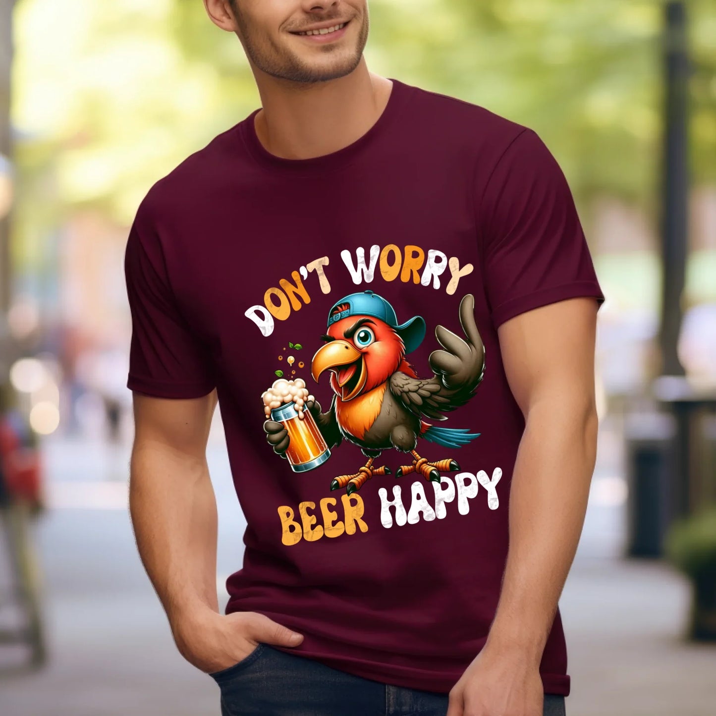 Don’t Worry Beer Happy T-Shirt – Funny Beer Lover Tee with Customizable Bird Design Hoodie, Sweatshirt (Image 4)