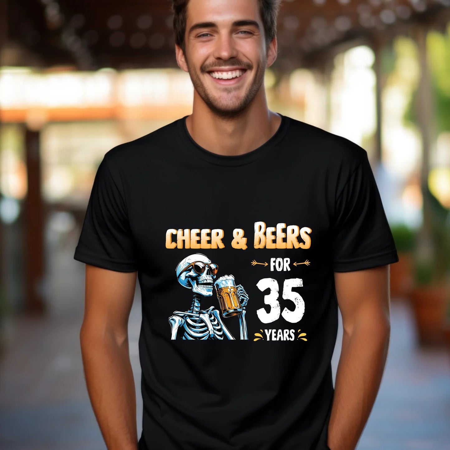 Cheer & Beers for 35 Years T-Shirt – Funny Skeleton Birthday Beer Lover Tee (Custom Year) Hoodie, Sweatshirt (Image 2)