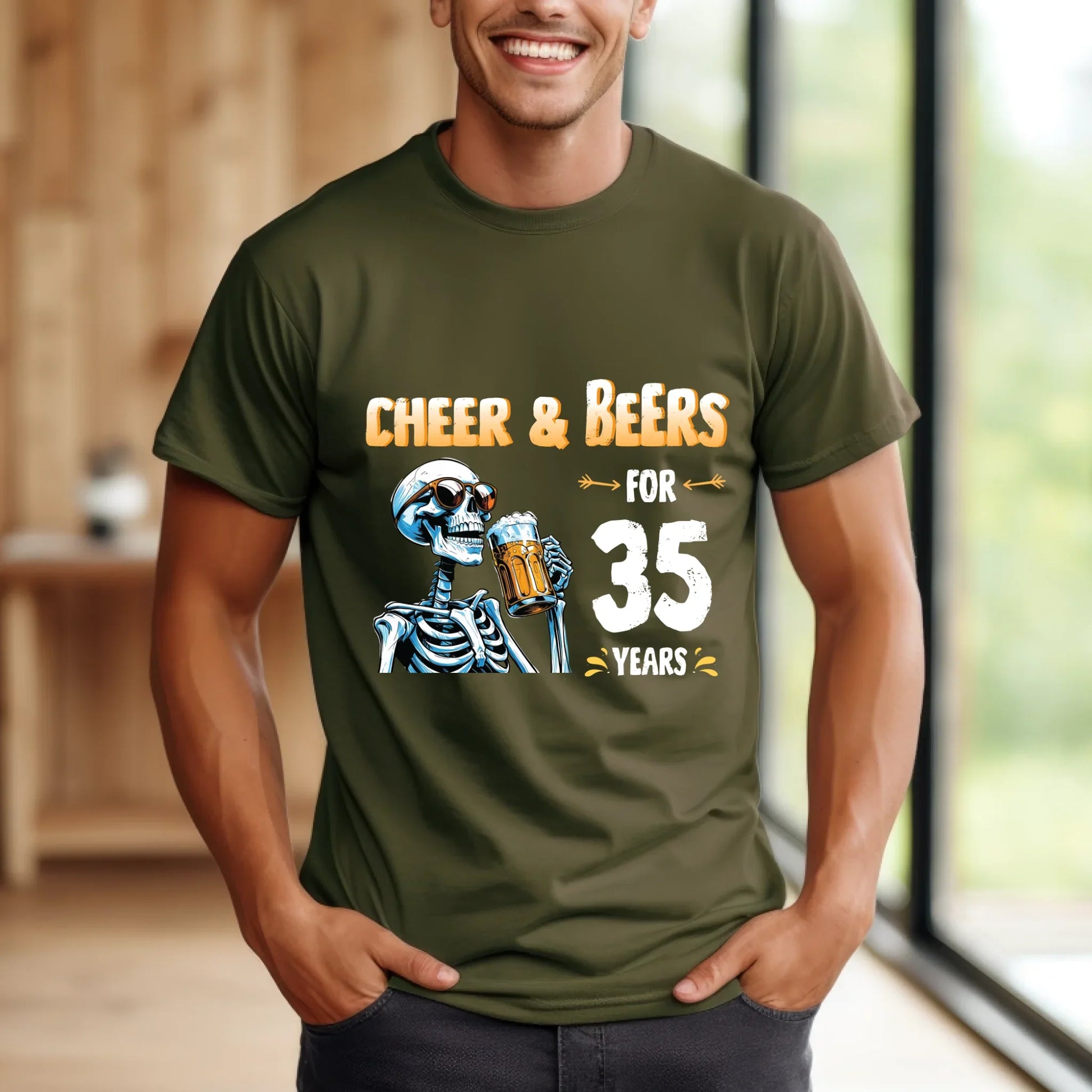 Cheer & Beers for 35 Years T-Shirt – Funny Skeleton Birthday Beer Lover Tee (Custom Year) Hoodie, Sweatshirt (Image 4)