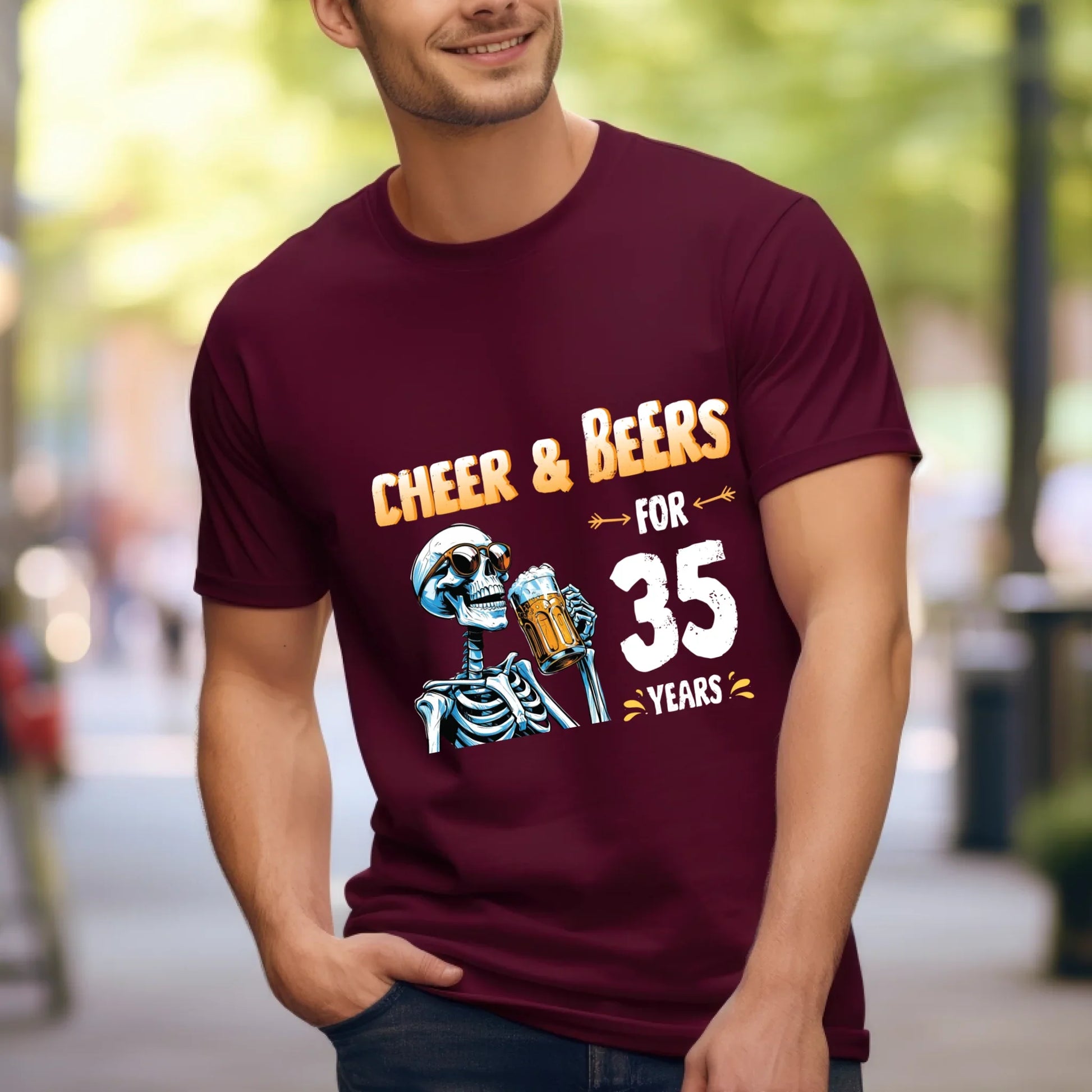Cheer & Beers for 35 Years T-Shirt – Funny Skeleton Birthday Beer Lover Tee (Custom Year) Hoodie, Sweatshirt (Image 5)