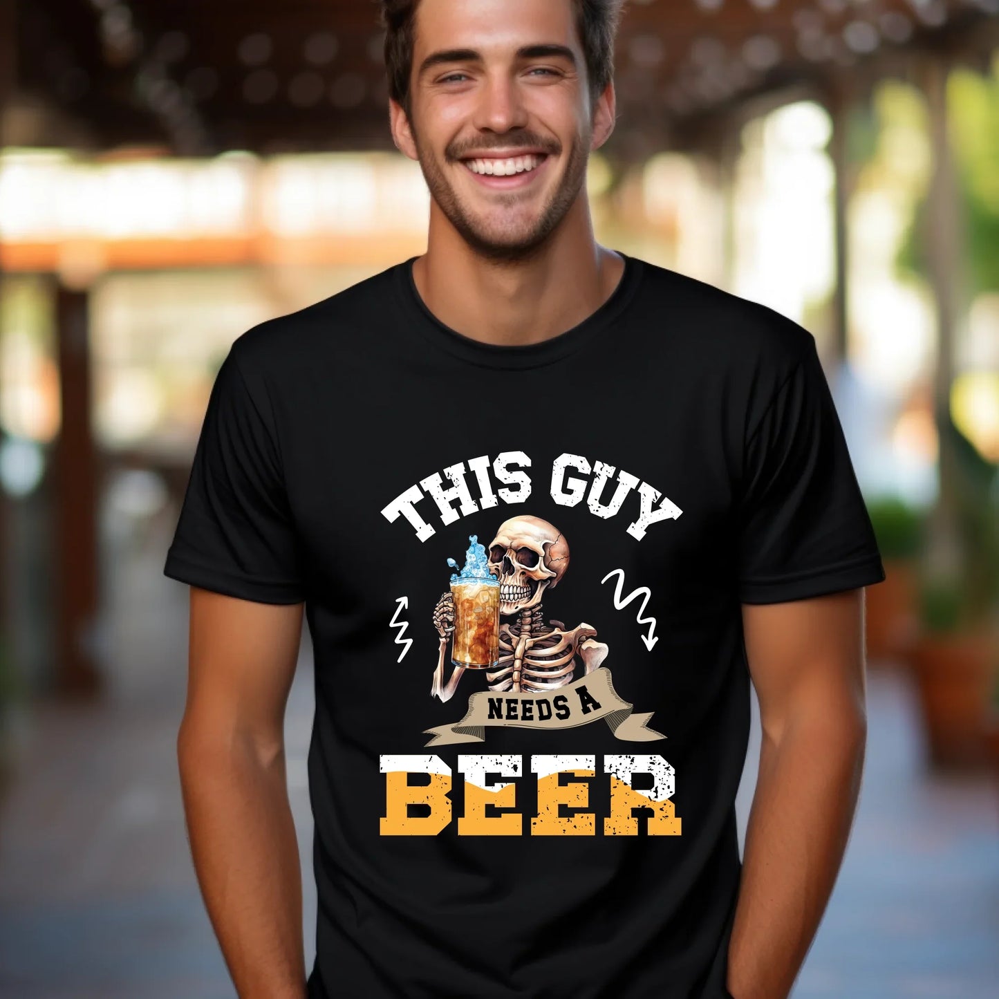This Guy Needs A Beer T-Shirt – Funny Skeleton Beer Lover Drinking Tee for Men Hoodie, Sweatshirt (Image 2)