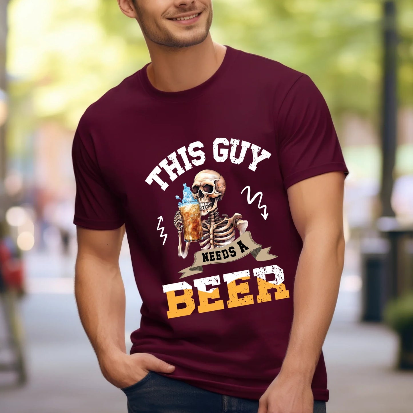 This Guy Needs A Beer T-Shirt – Funny Skeleton Beer Lover Drinking Tee for Men Hoodie, Sweatshirt (Image 5)
