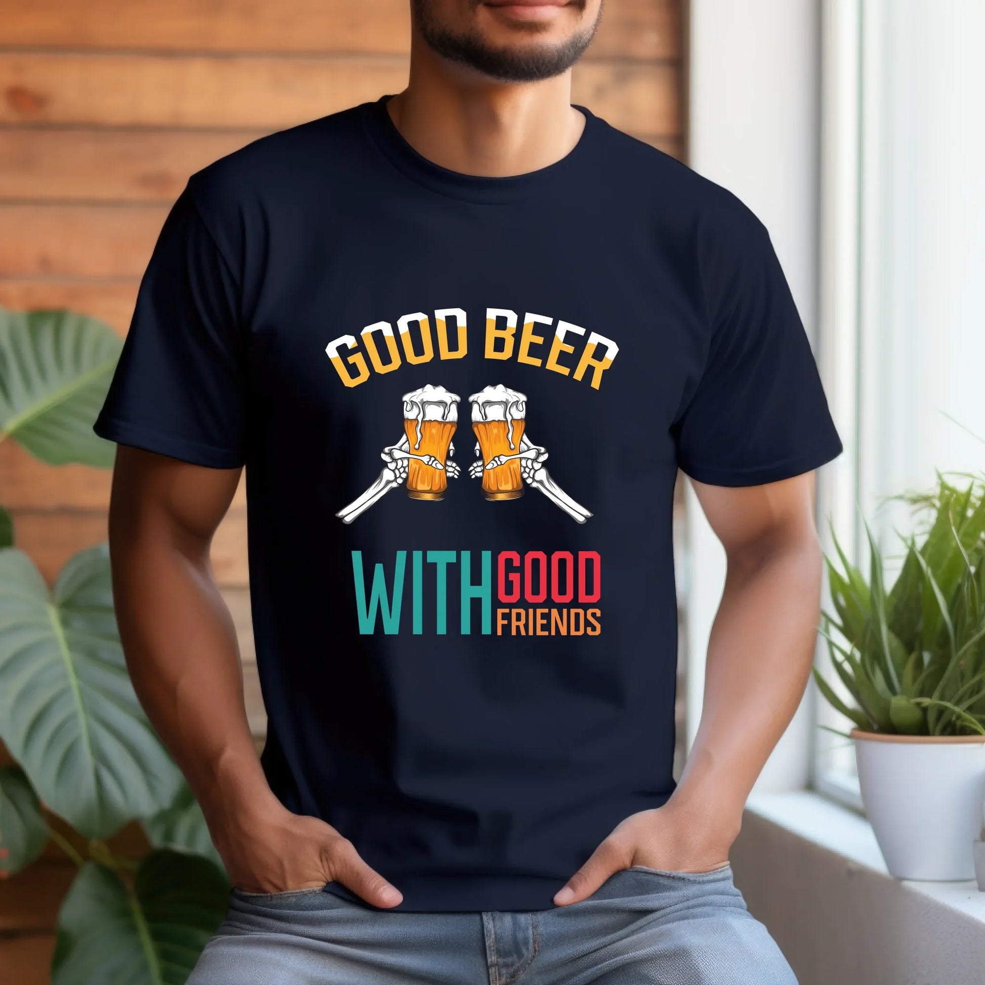 Good Beer With Good Friends T-Shirt – Customizable Skeleton Hand Beer Glass Tee for Men & Women Hoodie, Sweatshirt (Image 3)