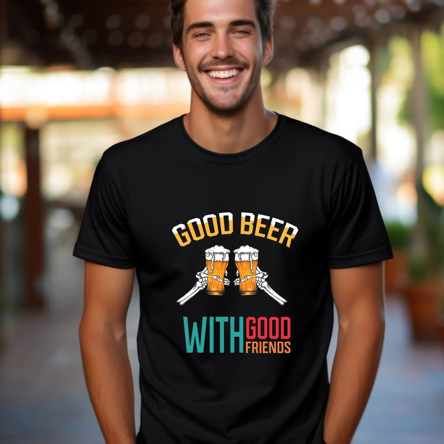 Good Beer With Good Friends T-Shirt – Customizable Skeleton Hand Beer Glass Tee for Men & Women Hoodie, Sweatshirt (Image 1)