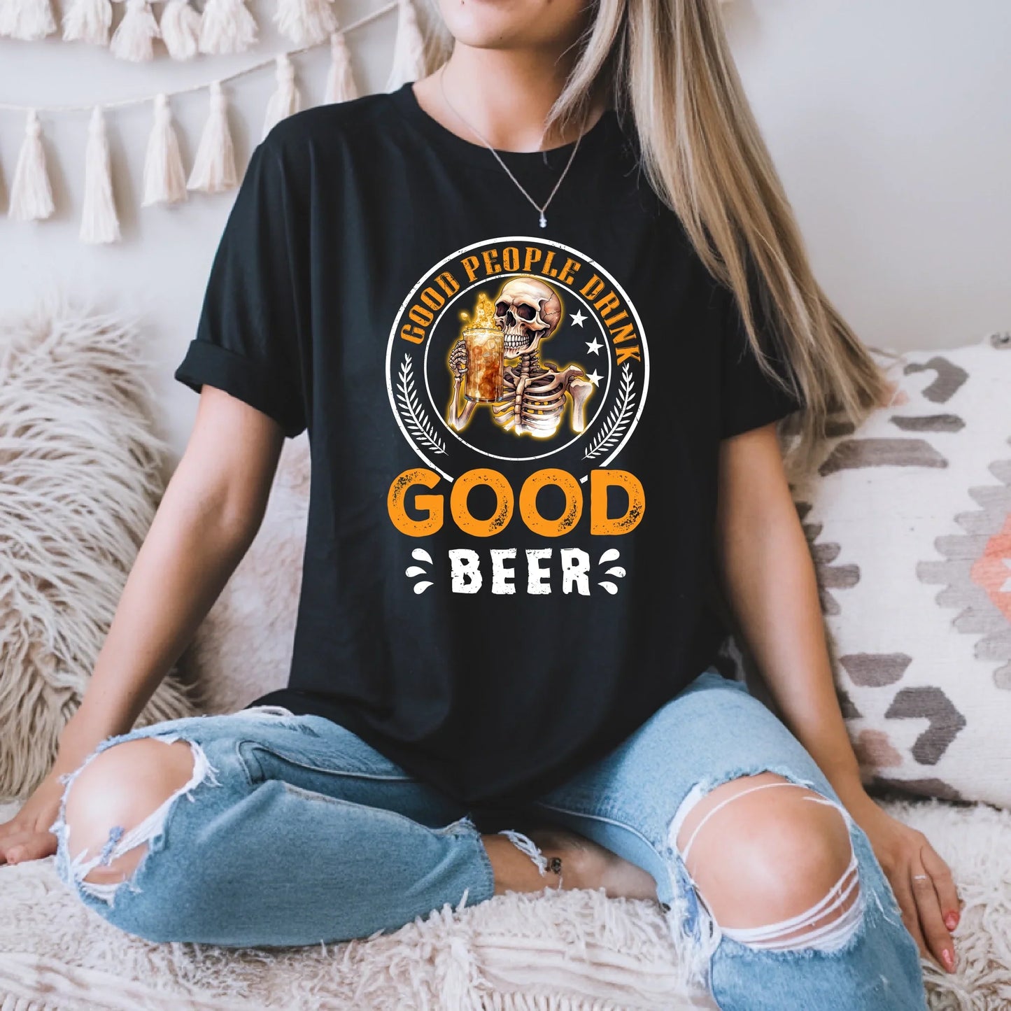 Good People Drink Good Beer T-Shirt – Customizable Skeleton Beer Lover Tee for Men & Women Hoodie, Sweatshirt (Image 2)