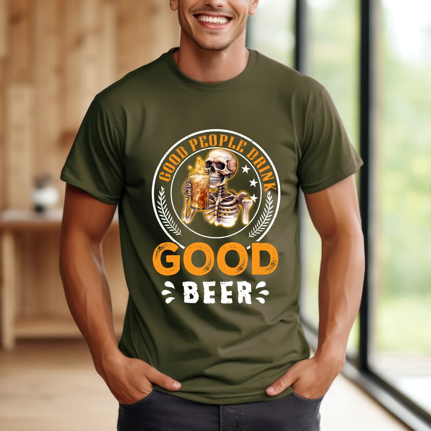 Good People Drink Good Beer T-Shirt – Customizable Skeleton Beer Lover Tee for Men & Women Hoodie, Sweatshirt (Image 5)