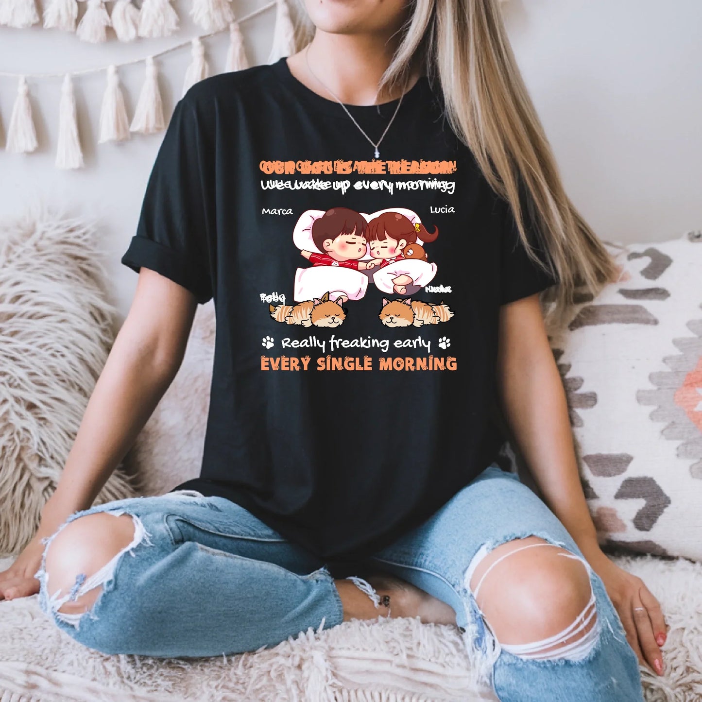 Our Dog And Cat Is The Reason Every Single Morning T-Shirt – Customizable Cute Couple & Pet Design Hoodie,... (Image 1)
