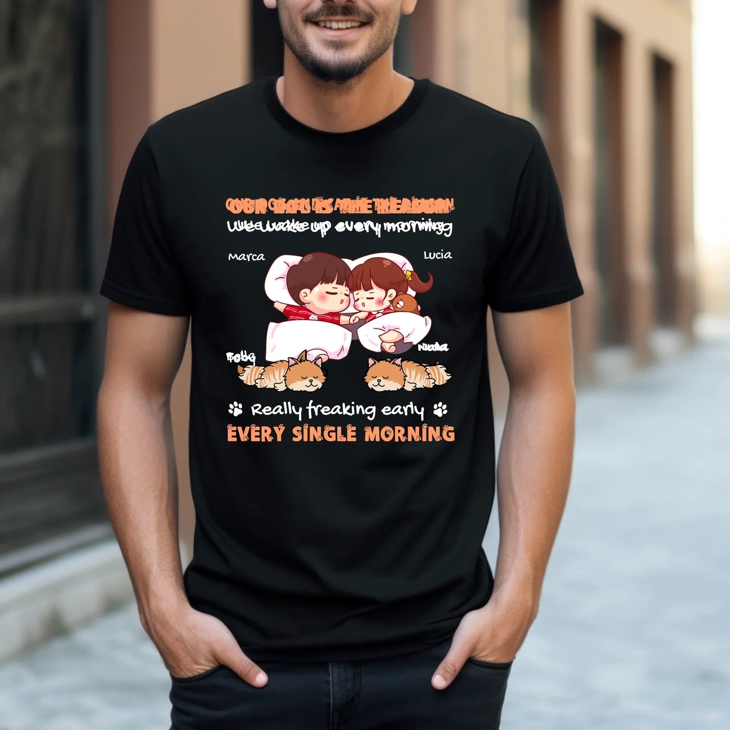 Our Dog And Cat Is The Reason Every Single Morning T-Shirt – Customizable Cute Couple & Pet Design Hoodie,... (Image 2)
