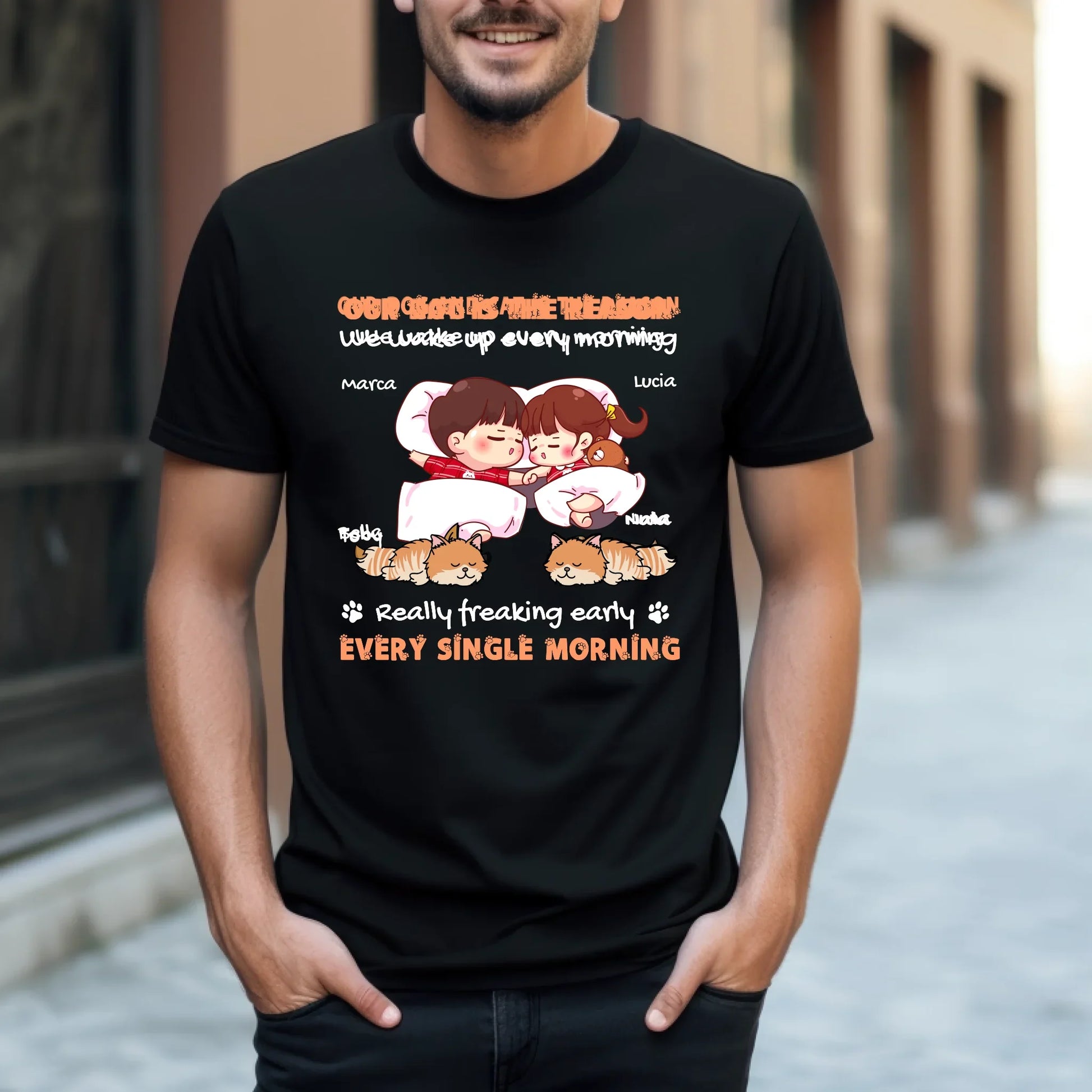 Our Dog And Cat Is The Reason Every Single Morning T-Shirt – Customizable Cute Couple & Pet Design Hoodie,... (Image 2)