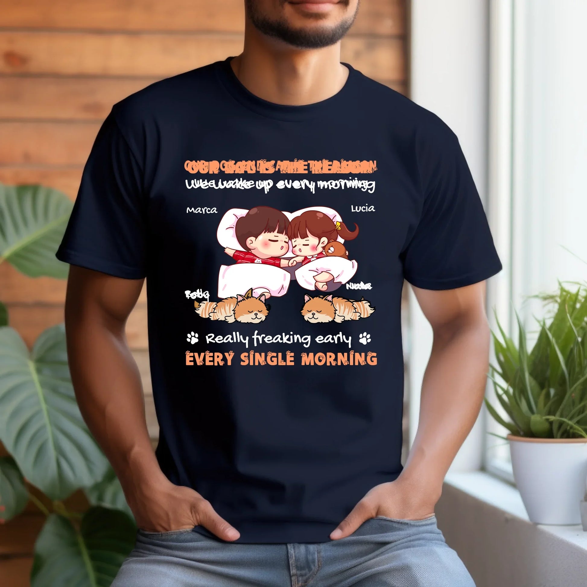 Our Dog And Cat Is The Reason Every Single Morning T-Shirt – Customizable Cute Couple & Pet Design Hoodie,... (Image 3)