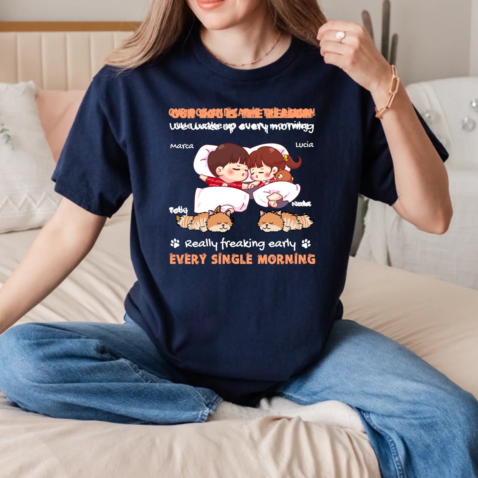 Our Dog And Cat Is The Reason Every Single Morning T-Shirt – Customizable Cute Couple & Pet Design Hoodie,... (Image 4)