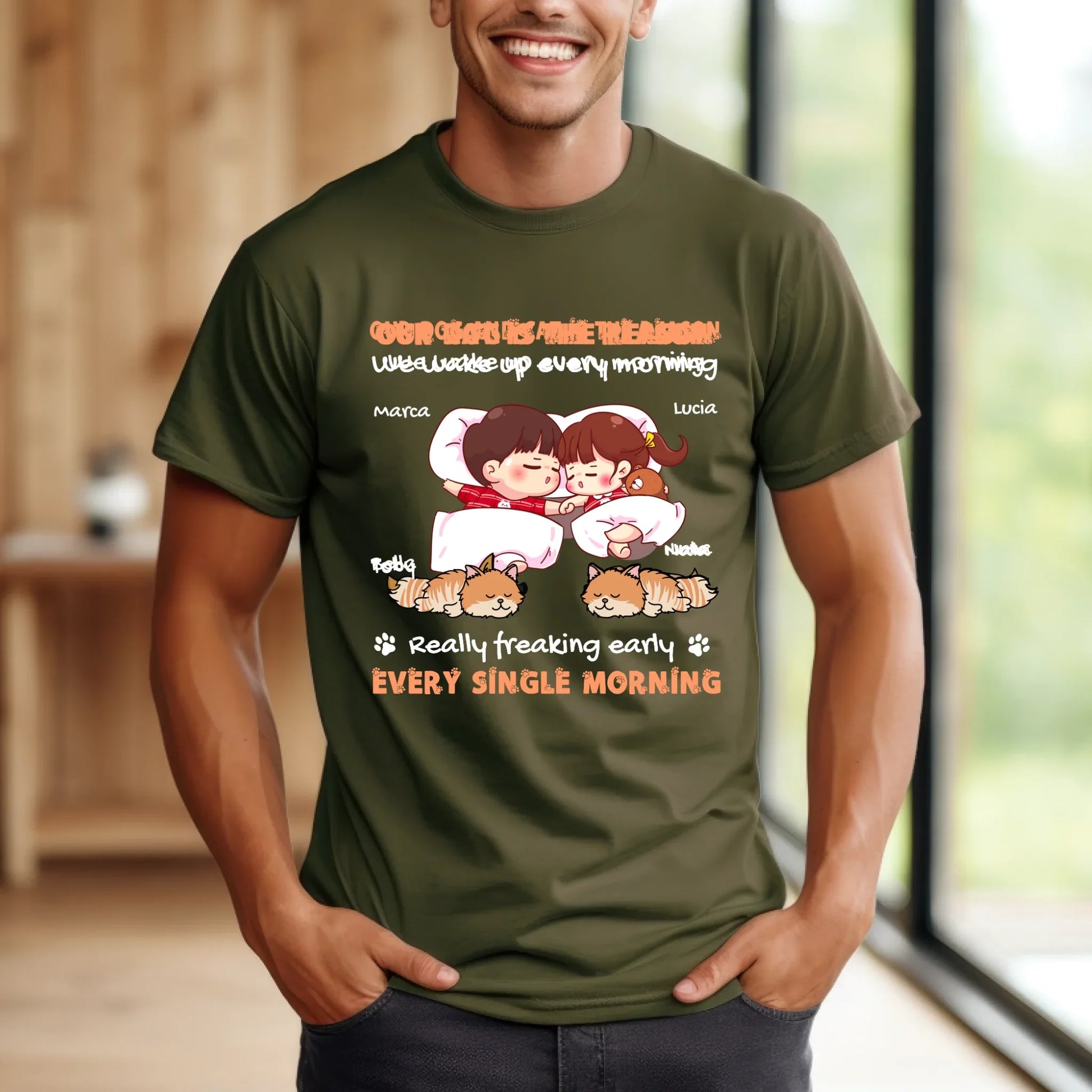 Our Dog And Cat Is The Reason Every Single Morning T-Shirt – Customizable Cute Couple & Pet Design Hoodie,... (Image 5)