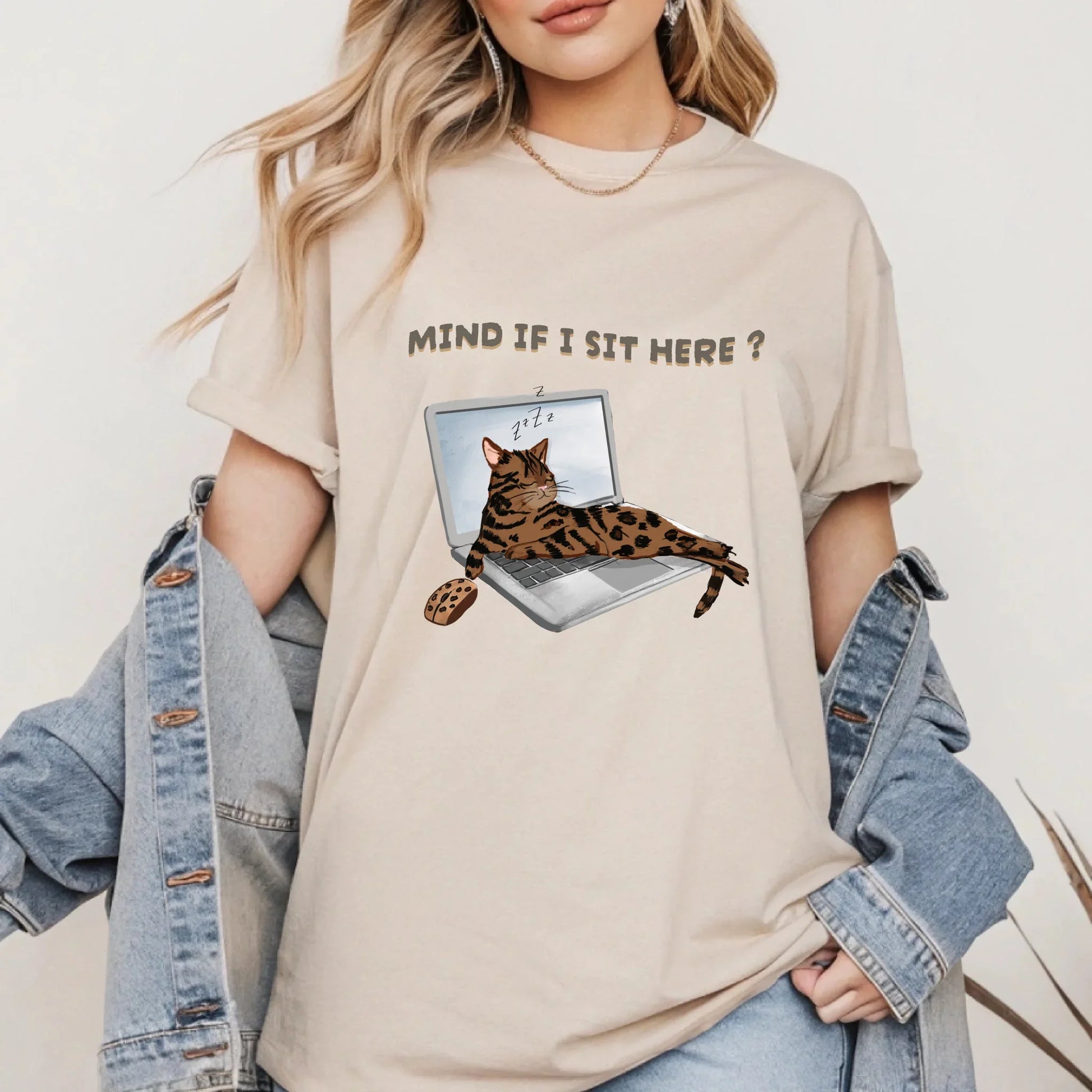 Funny Cat Shirt – Mind If I Sit Here? T-Shirt – Cute Cat on Laptop Graphic Tee for Cat Lovers Hoodie, Sweatshirt (Image 1)