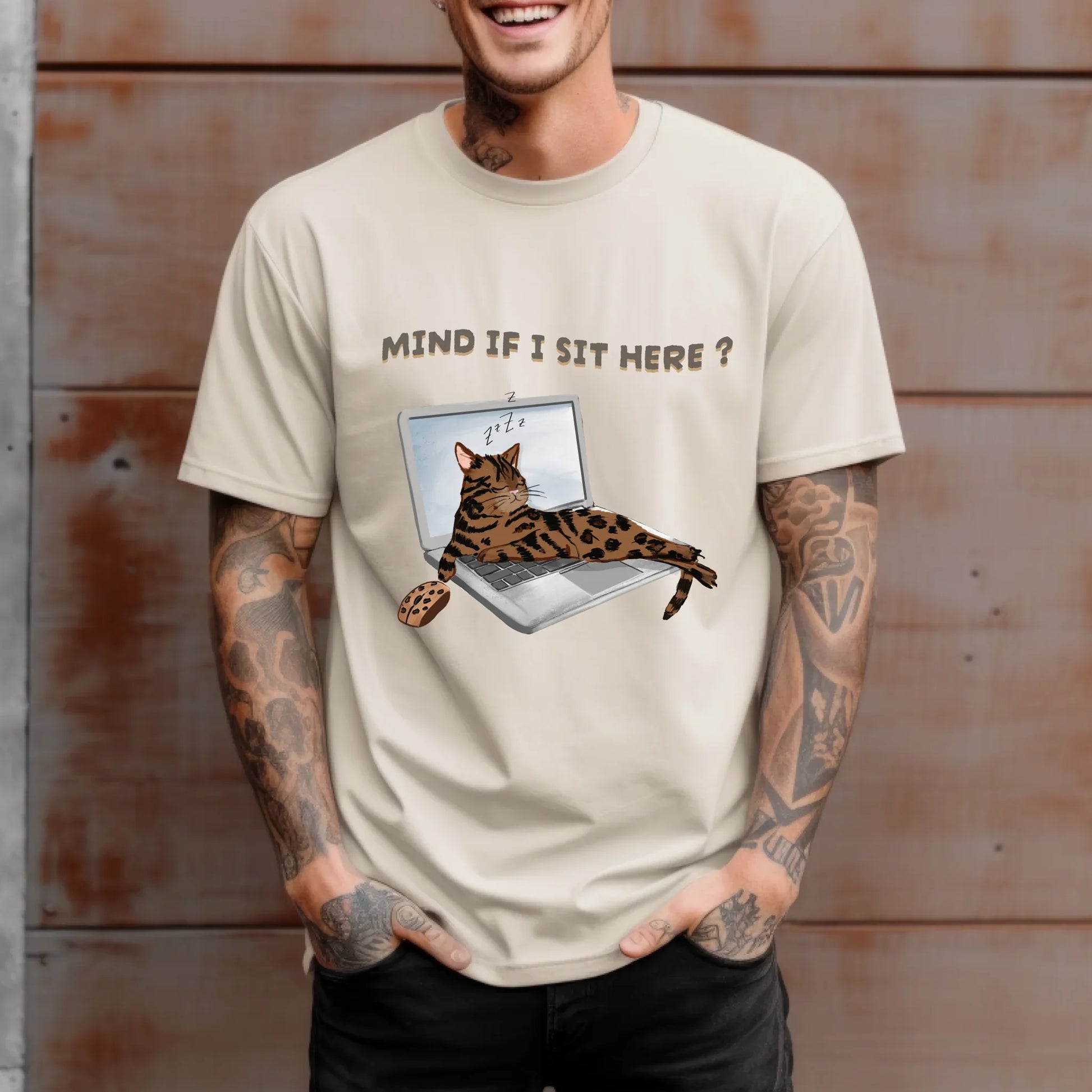 Funny Cat Shirt – Mind If I Sit Here? T-Shirt – Cute Cat on Laptop Graphic Tee for Cat Lovers Hoodie, Sweatshirt (Image 2)