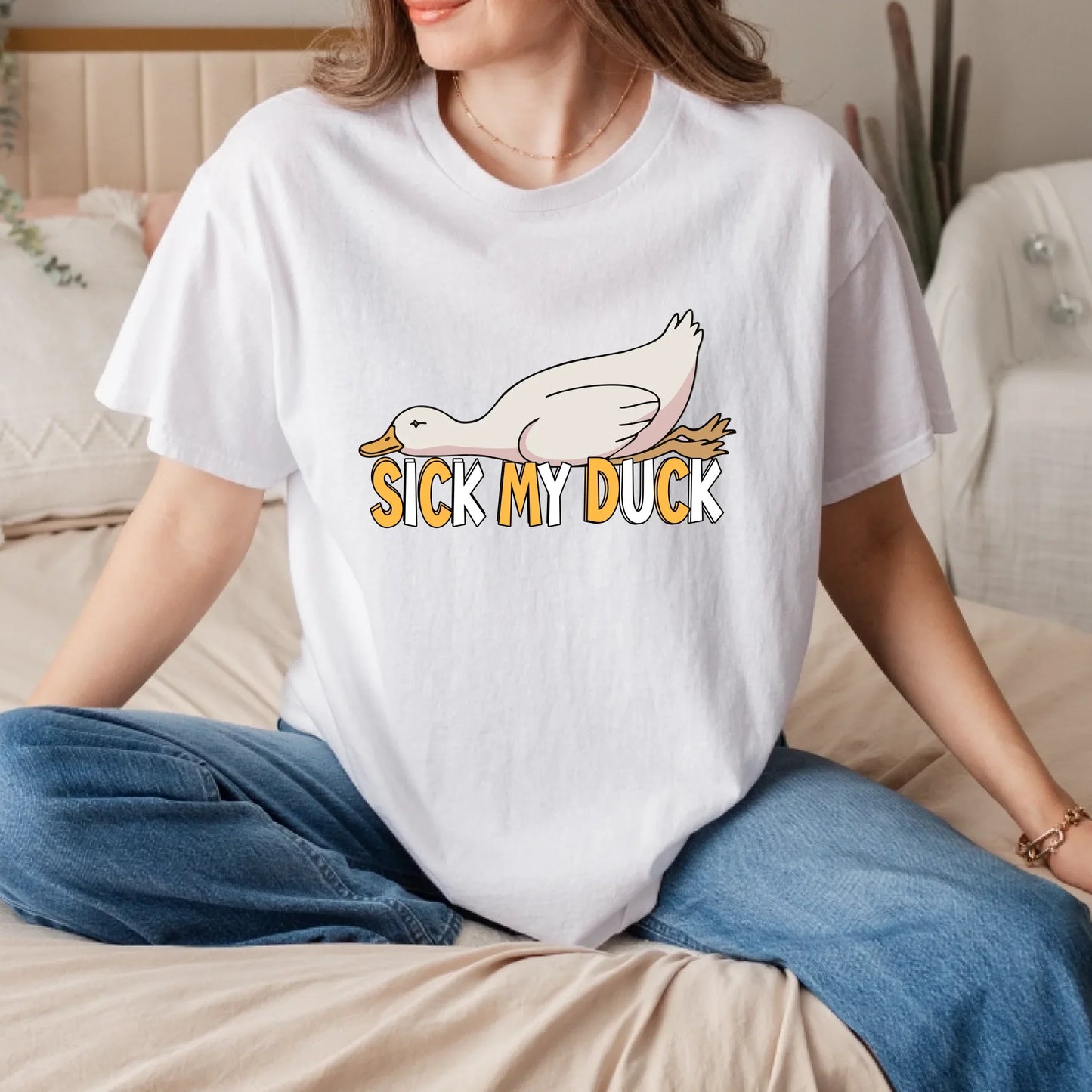 Funny Duck Shirt – Sick My Duck Pun T-Shirt – Sarcastic Novelty Graphic Tee Hoodie, Sweatshirt | InkThreadWorks.com (Image 1)