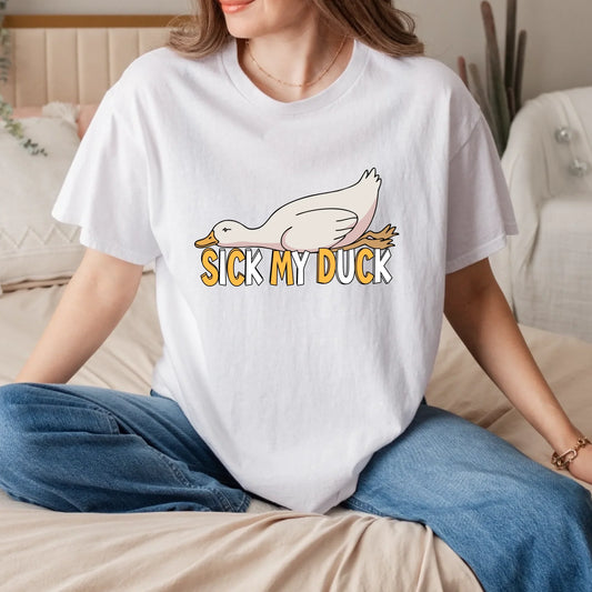 Funny Duck Shirt – Sick My Duck Pun T-Shirt – Sarcastic Novelty Graphic Tee Hoodie, Sweatshirt | InkThreadWorks.com (Image 1)