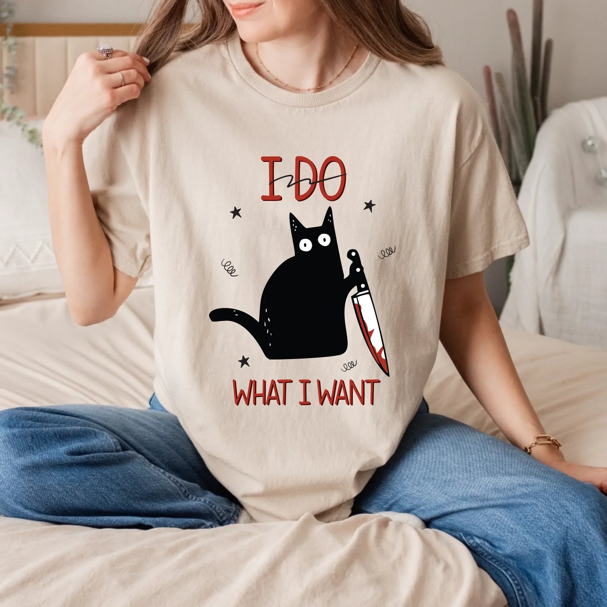 Funny Cat Shirt – I Do What I Want – Black Cat with Knife T-Shirt Gift Hoodie, Sweatshirt | InkThreadWorks.com (Image 3)