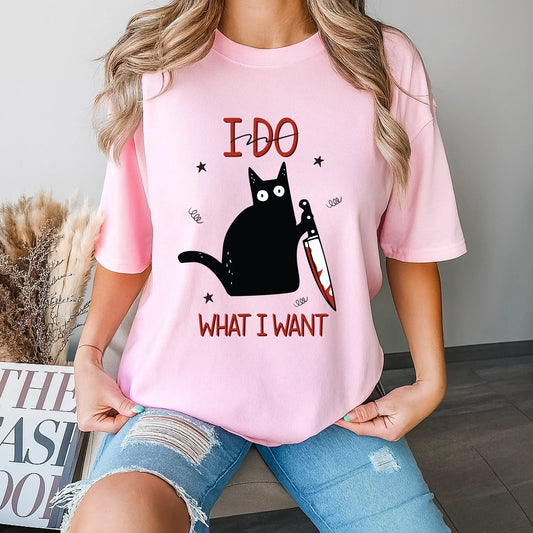 Funny Cat Shirt – I Do What I Want – Black Cat with Knife T-Shirt Gift Hoodie, Sweatshirt | InkThreadWorks.com (Image 1)